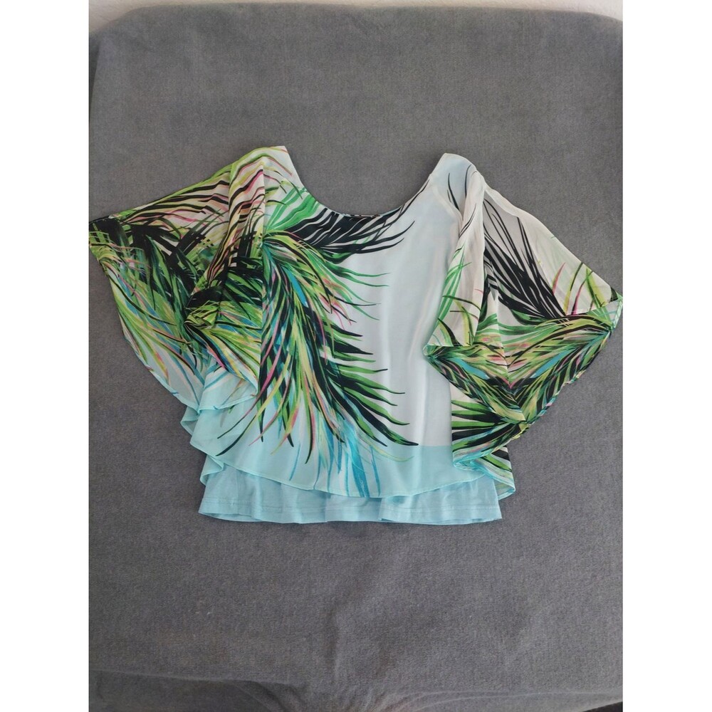 Rafaella Petite Tropical Palm Leaf Butterfly Sleeve Blouse - MP